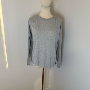 [Beyond Yoga] Gray Striped Long Sleeve Open Back Tee - Size Small